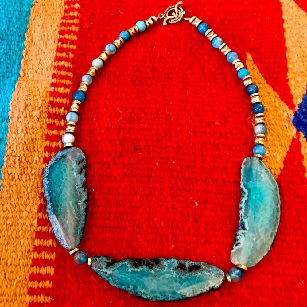 Aqua Blue Quartz Crystal Stone Necklace Sedona AZ!
